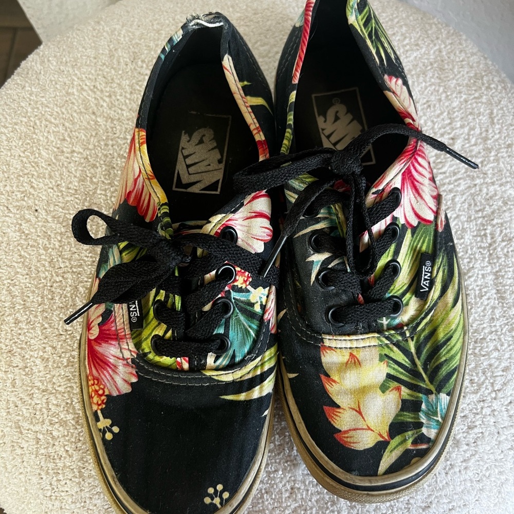 Vans Black Canvas Shoes with Vibrant Floral Design